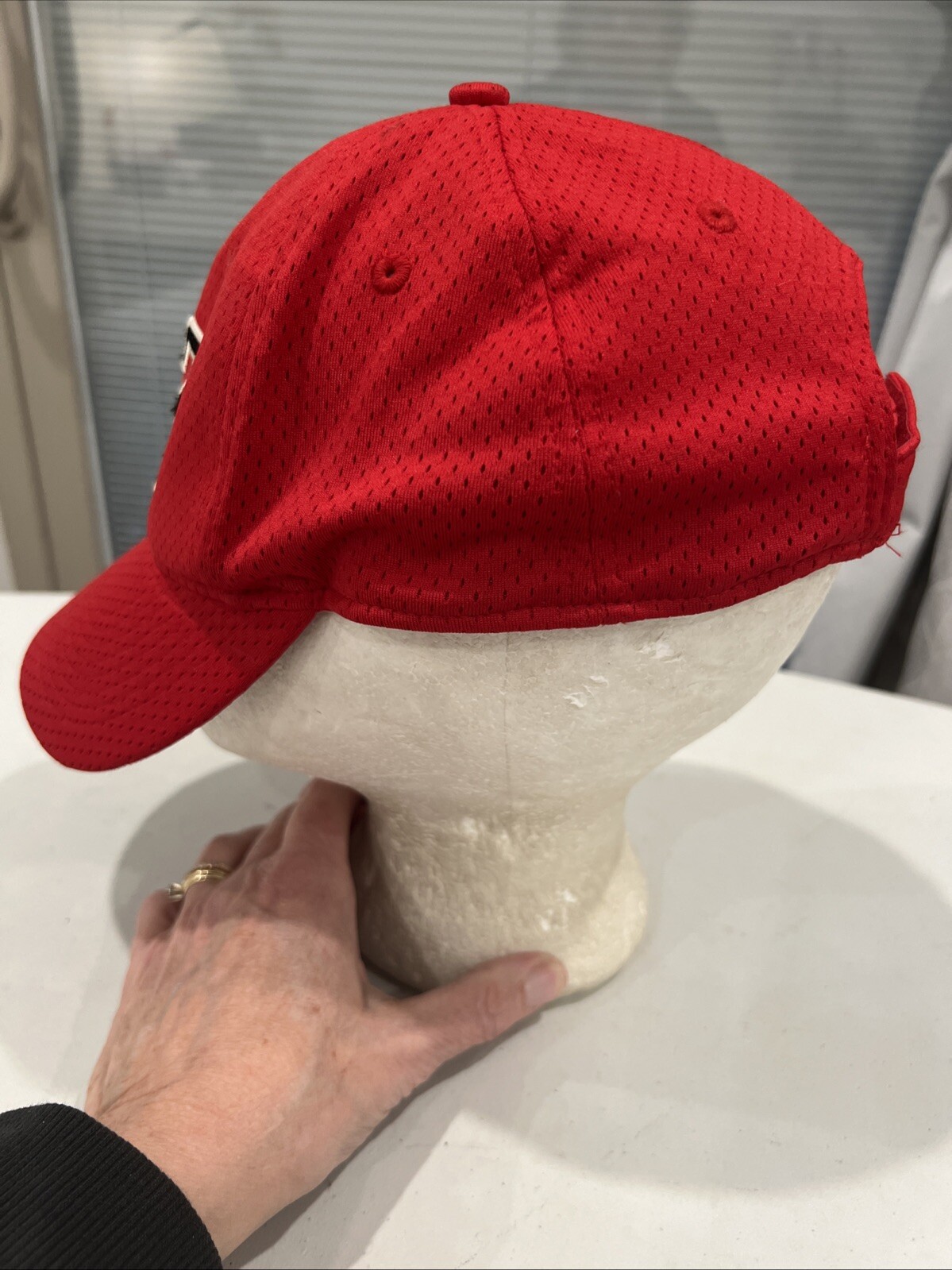 #62 Red Mesh Hat Cap Hook Loop August Brand EUC