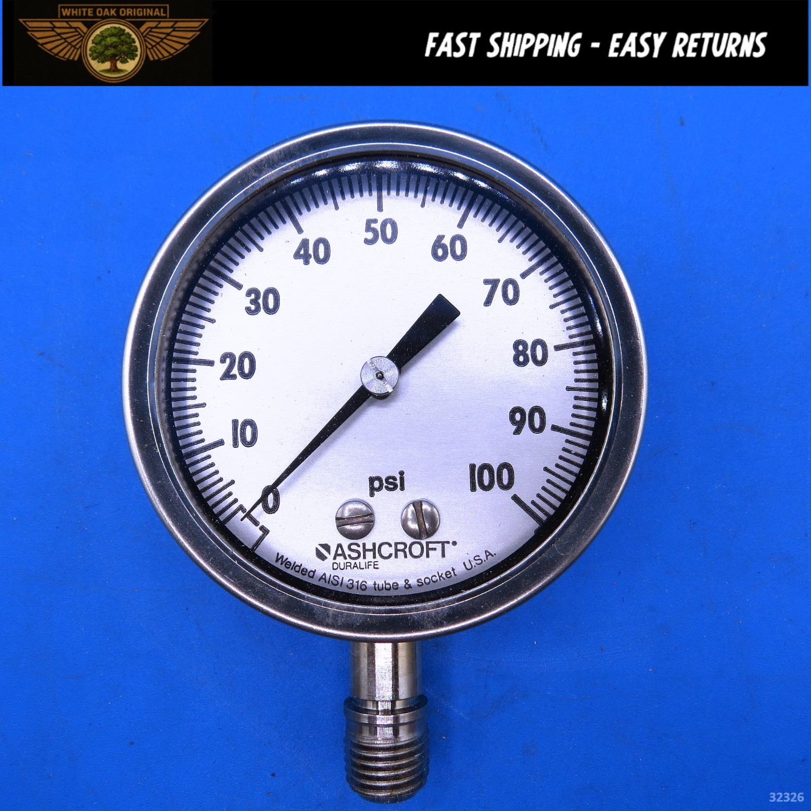 NEW Ashcroft Duralife Industrial Pressure Gauge PSI 100 PN 94328 25-1009SW-02L
