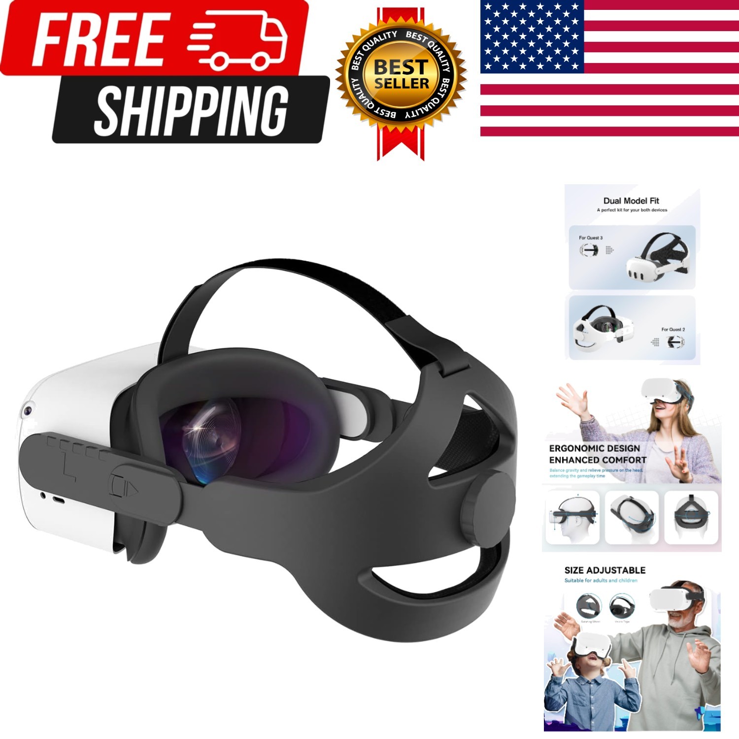 Adjustable Head Strap Compatible with Quest 2 VR Headset, Elite Strap Replace...