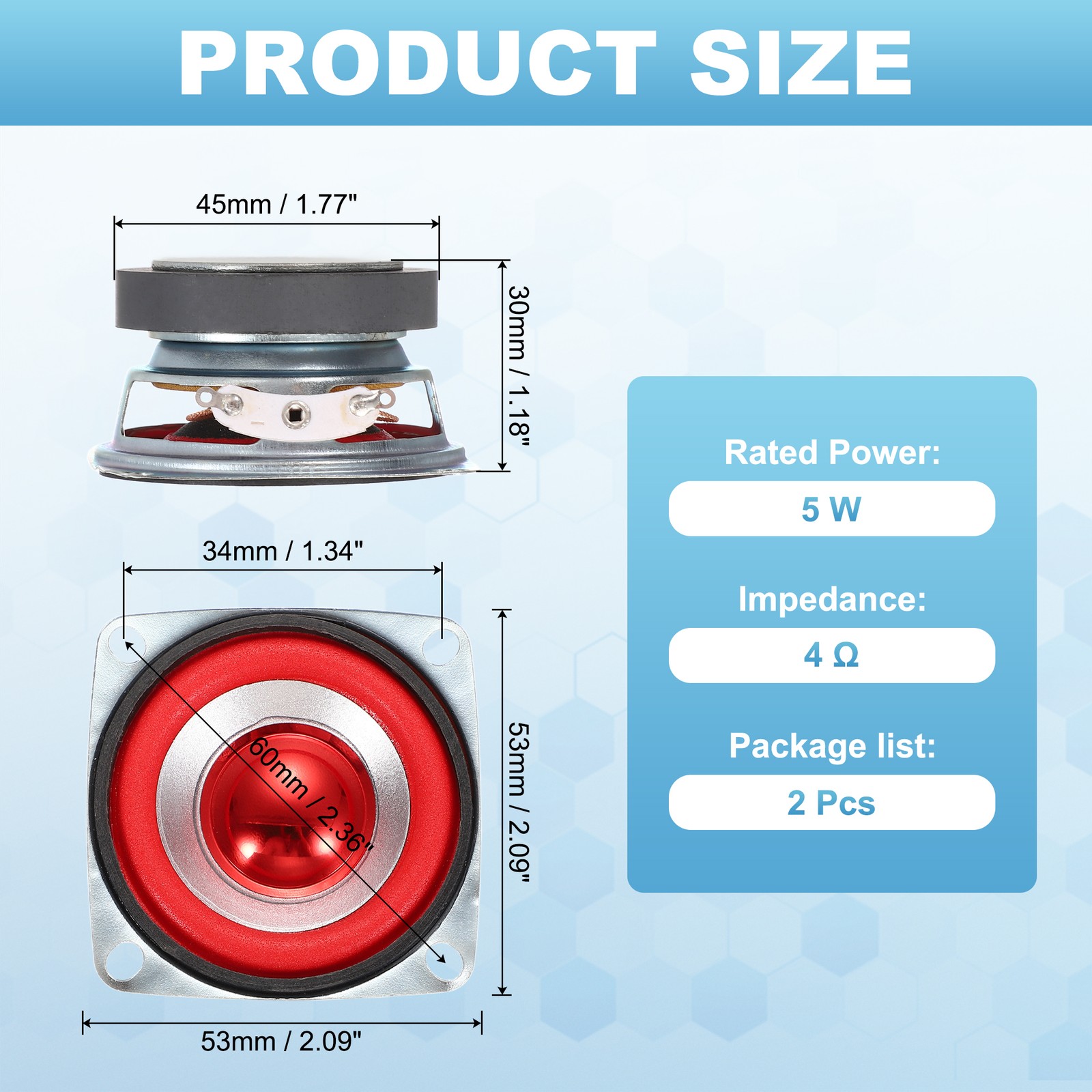 2Pcs 5W 4Ohm Small Speakers Square Micro External Magnet Speaker 45mm Red