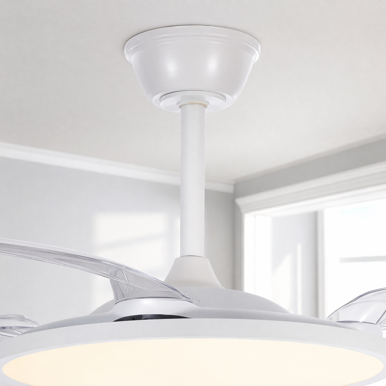 42 inch White Low Profile Retractable LED Ceiling Fan Remote Control with Light