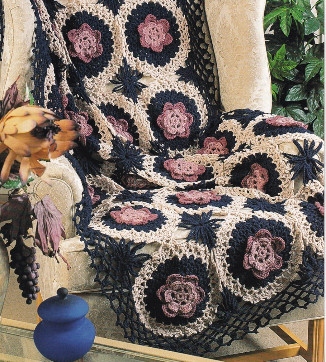 Crochet Afghan Pattern ROSE MEDALLIONS Instructions Annie's
