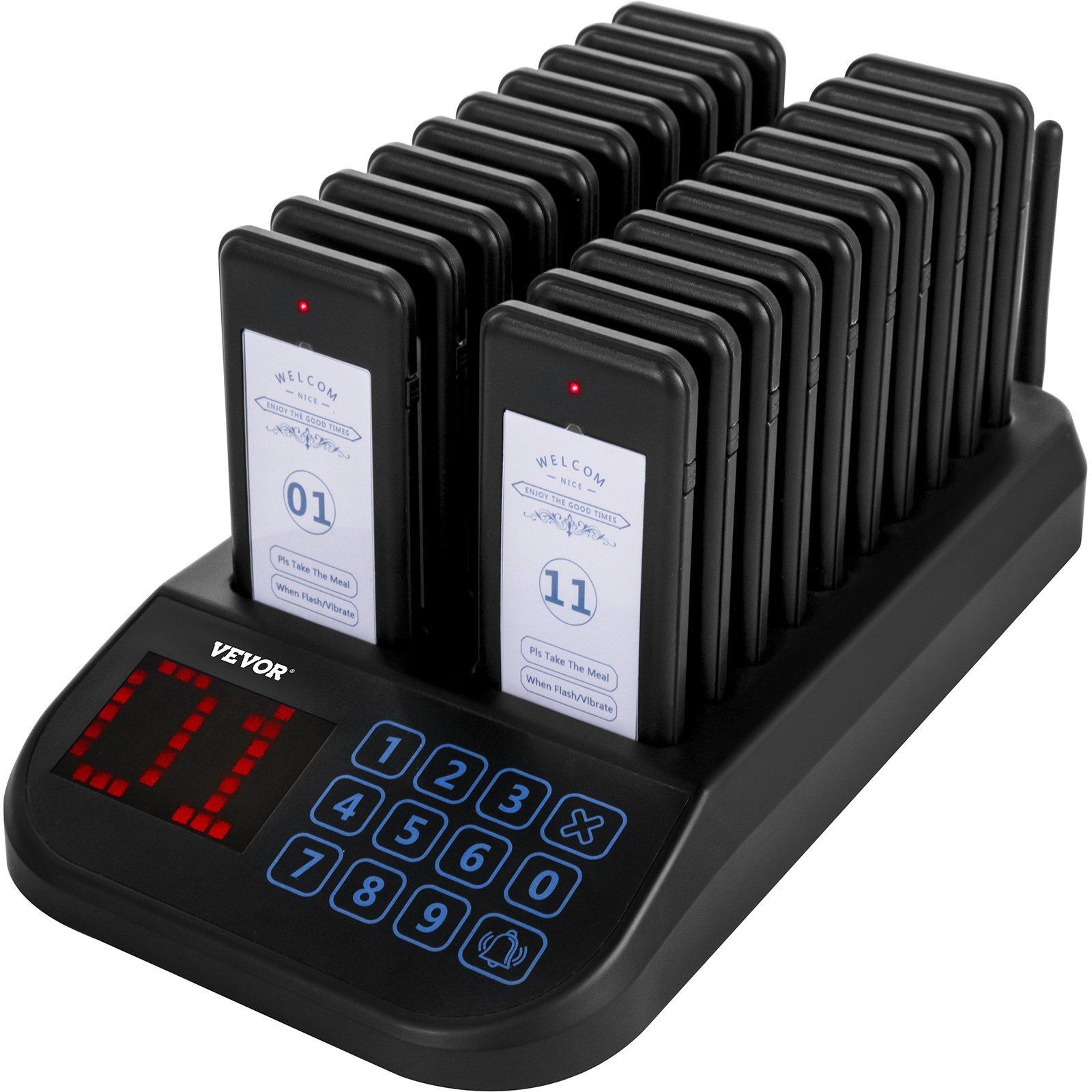 20 Pagers Wireless Calling System with Touch Keyboard & Vibration & Buzzer