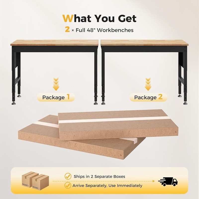 Adjustable Workbench W/ Power Strip Pegboard Hooks Heavy Duty 2000lb Capacity US
