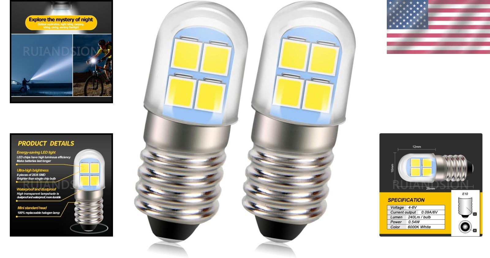 Multi-Purpose E10 LED Flashlight Bulb - 240LM, Cool White, Easy Install