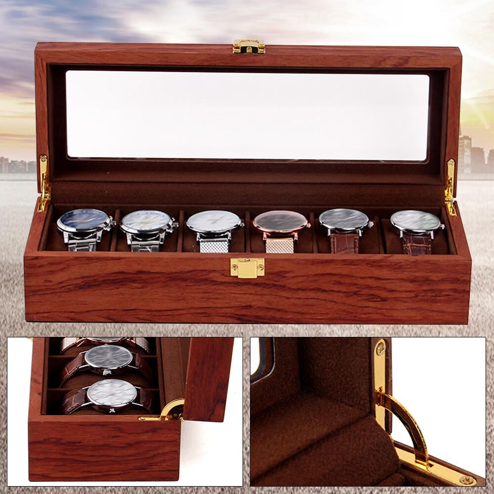 6/10/12 slot Luxury  Watch Box Jewelry Display Case Organizer Wood Grain