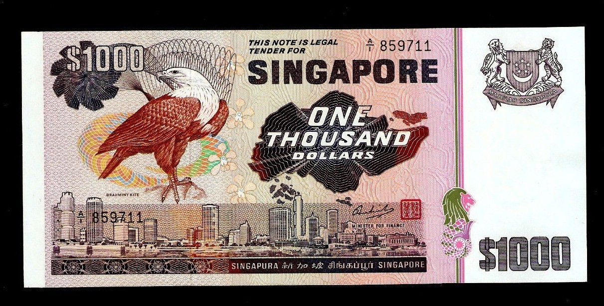 SINGAPORE 1000 DOLLARS P-16 ND 1978 Rare BIRD SERIES AUNC SHIP LARGE BANK NOTE