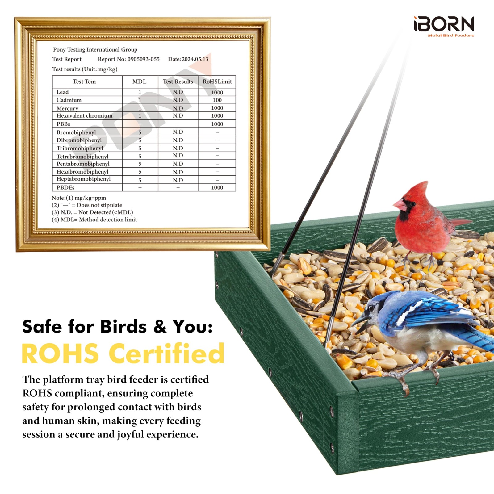 iBorn Platform Bird Feeder Tray Feeders for Green,Replaceable Mesh