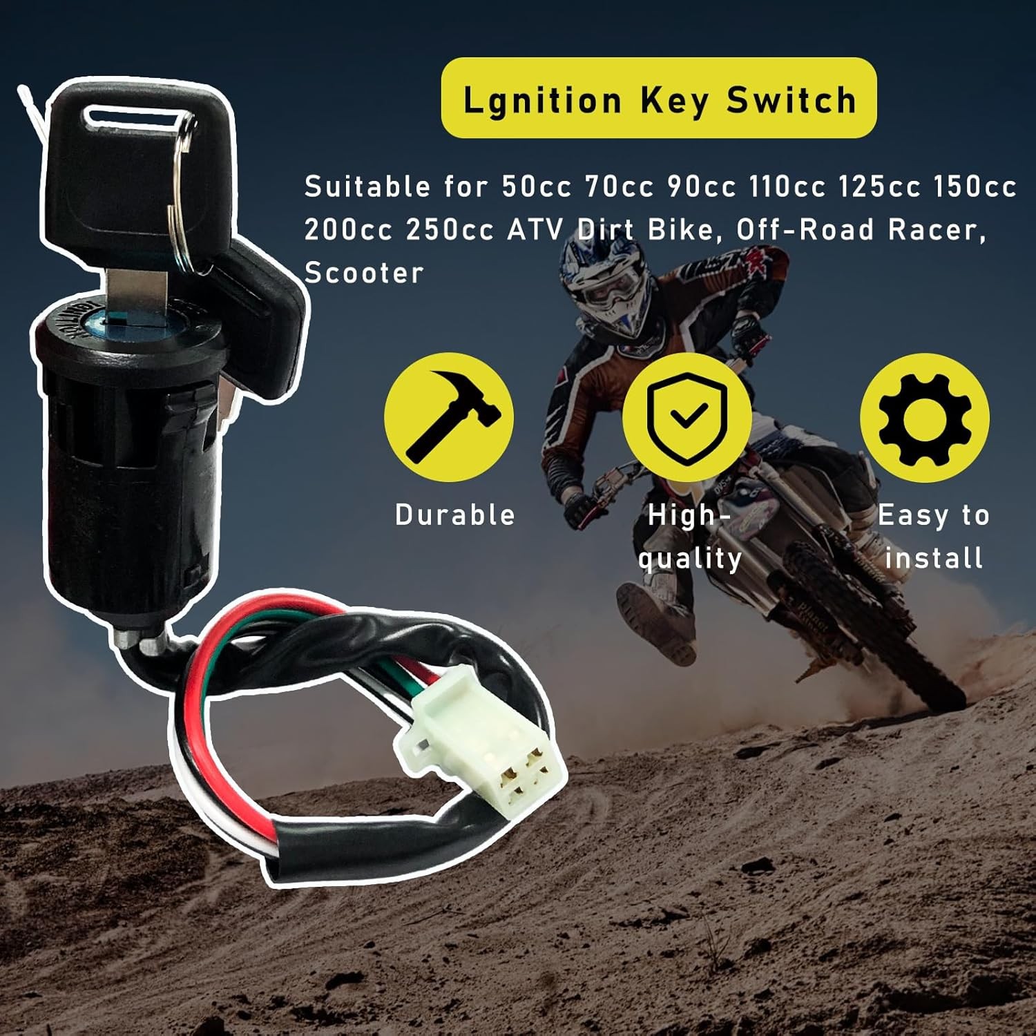 Motorcycle Ignition Switch, 4 Wire Pin Ignition Switch with 2 Keys Color: 1 PC