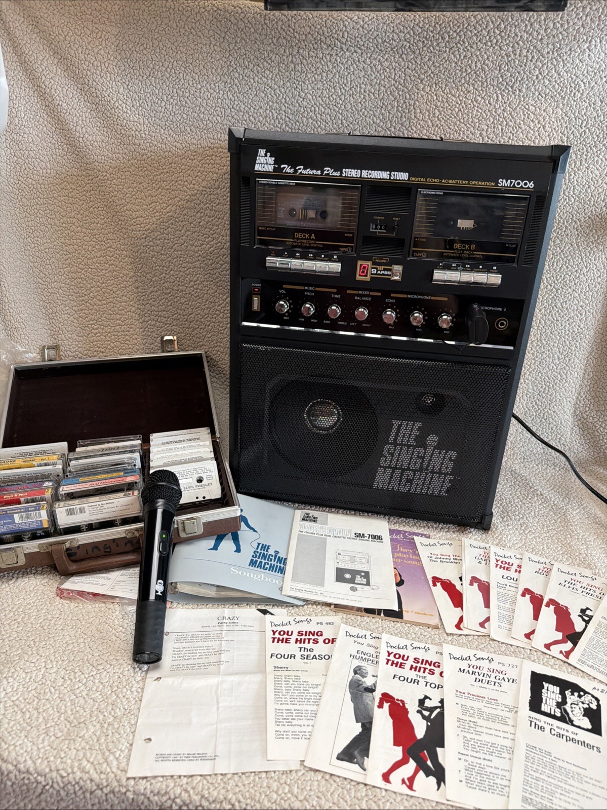 Vintage Singing Machine SM7006 Karaoke System Mic Tapes Manuals Works Read