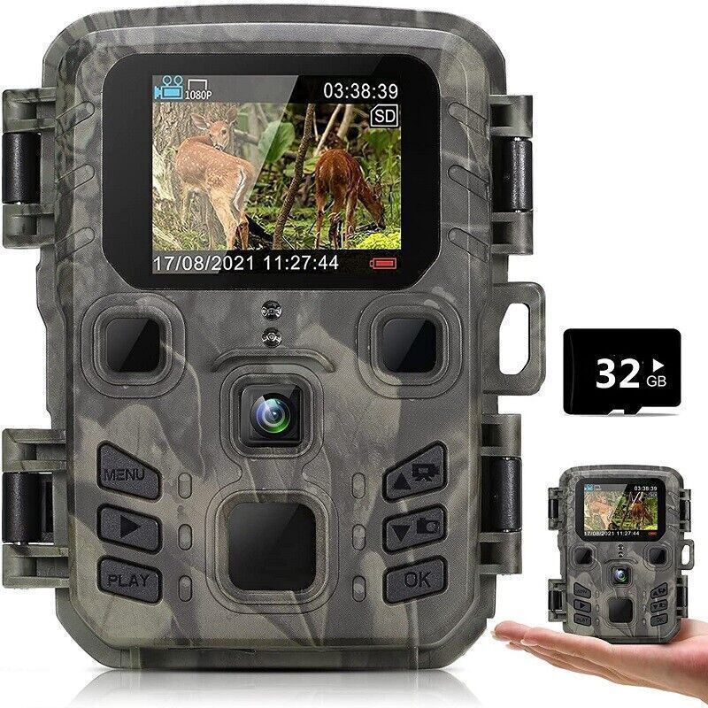Mini Hunting Trail Camera 24MP 1080P Wildlife Cam Night Vision Outdoor+32GB Card