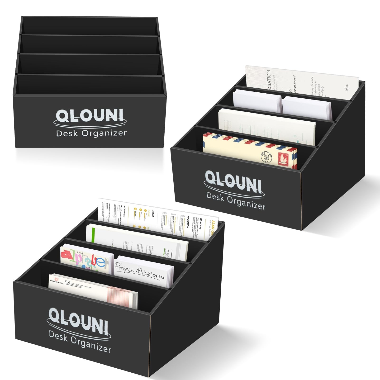 3 Pack Desktop Organizer, 4-Compartment Stepped Sorter for Desk, Letter Holde...