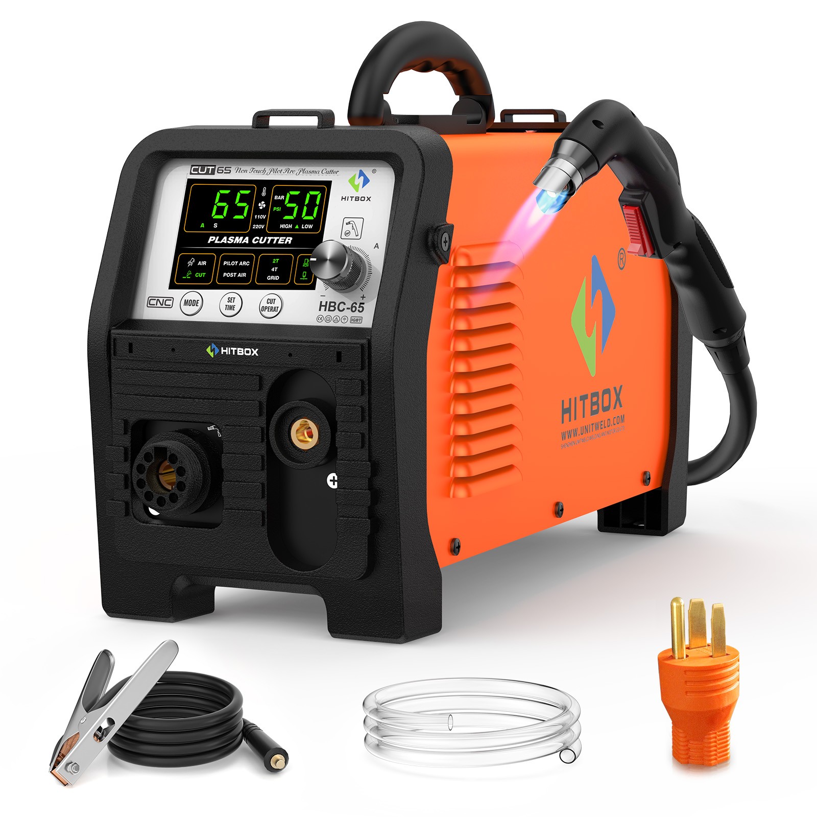 Hitbox 65A Non-Touch Pilot Arc Digital Plasma Cutter, 110/220V Cutting Machine