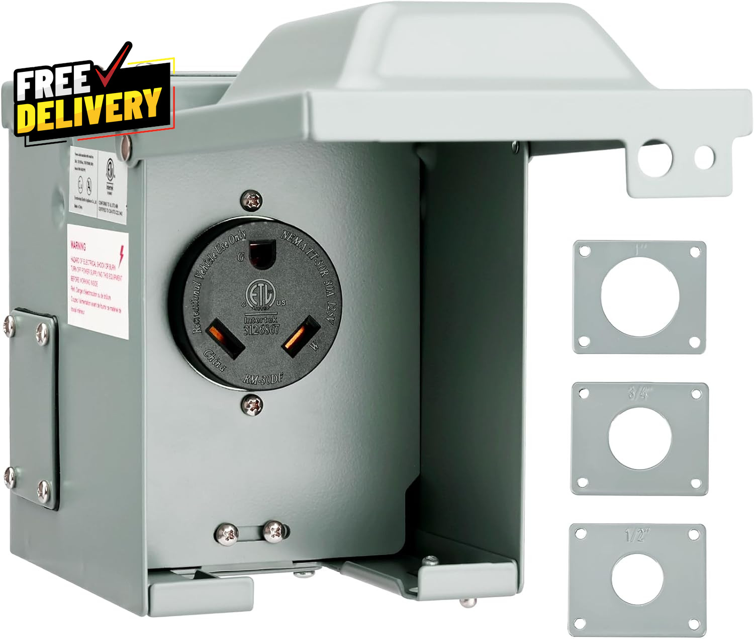 30 Amp 125 Volt RV/EV Power Outlet Box Enclosed Lockable Weatherproof Outdoor