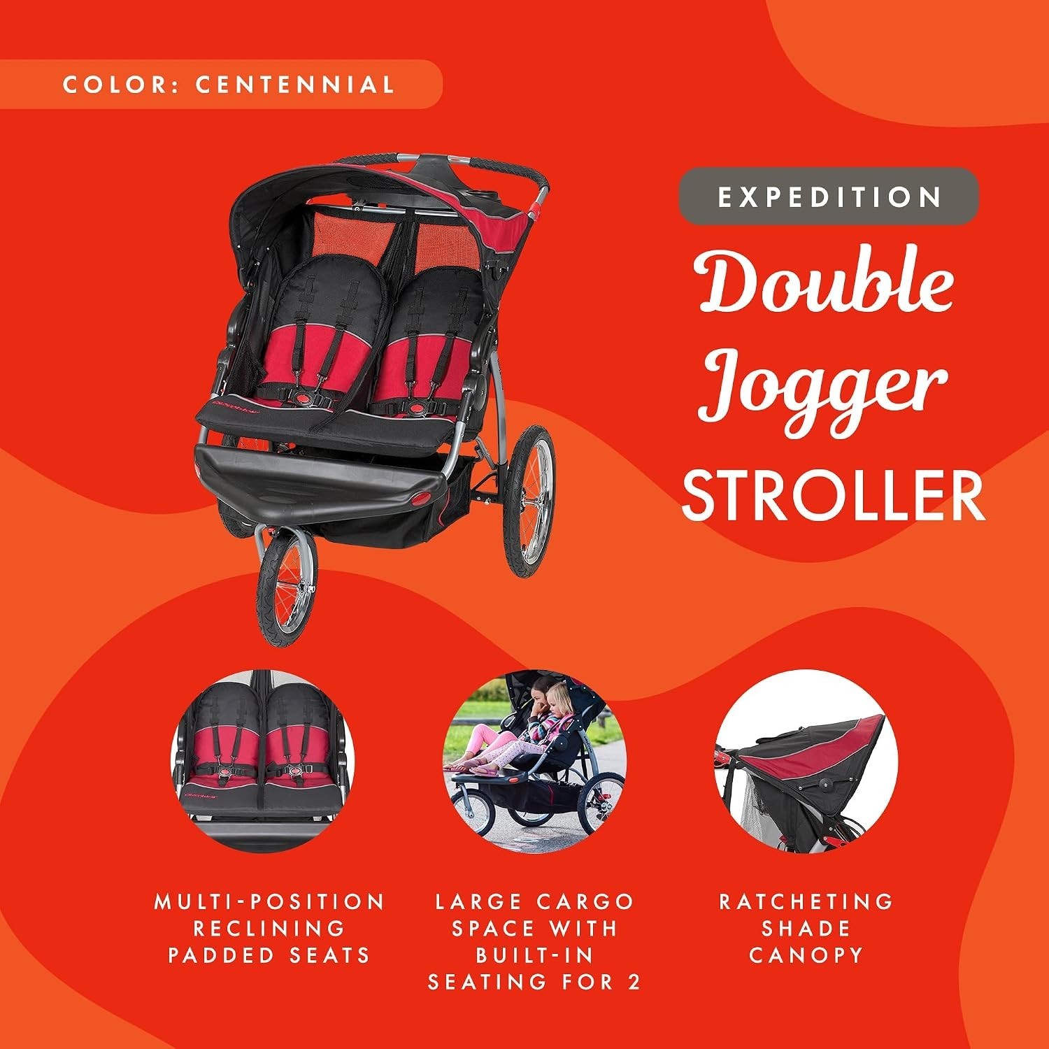 Sturdy Jogging Stroller for Two Children Lightweight with Easy Access Storage