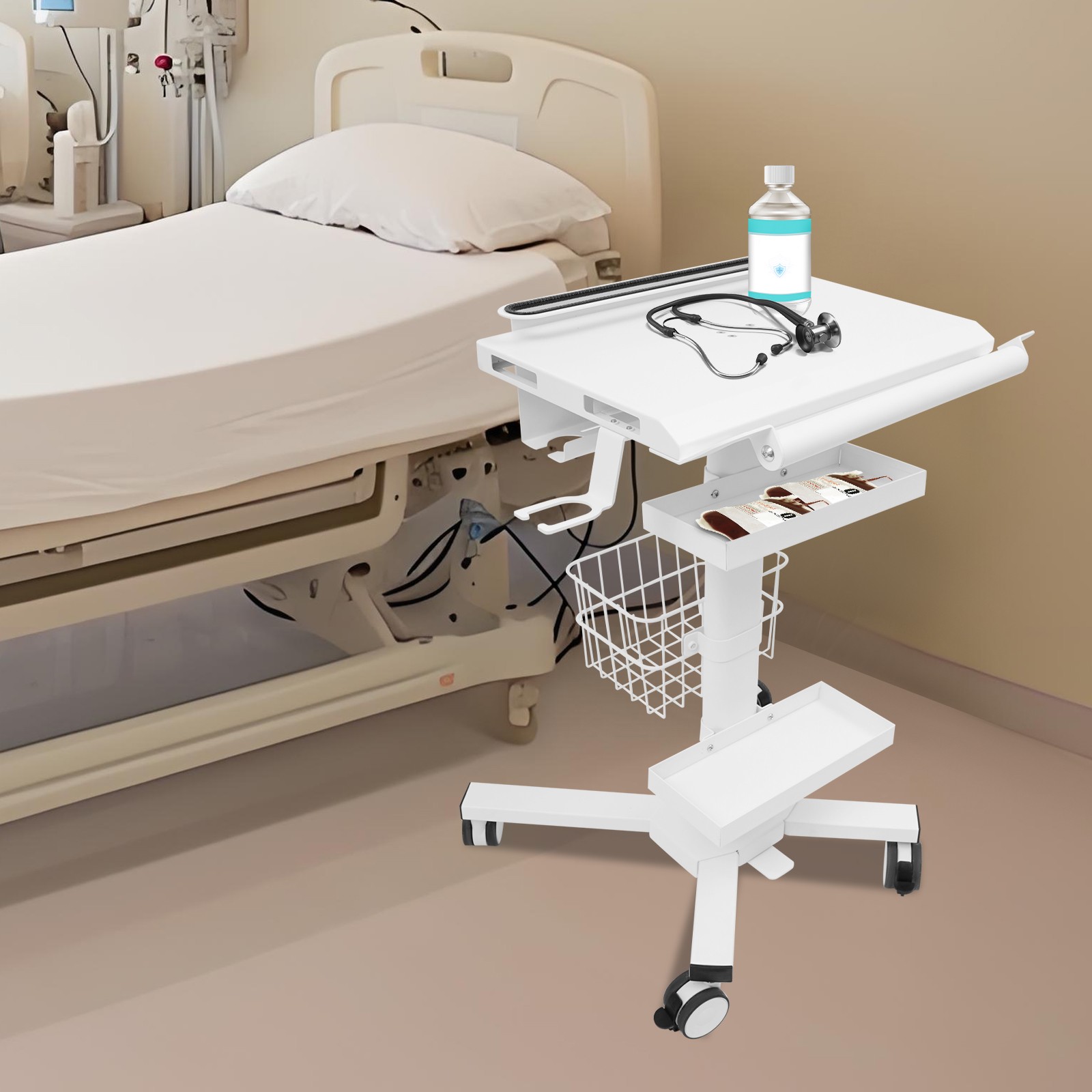 Laptop Workstation Cart, Medical Cart With Wheels, Cart With Scanner Holder