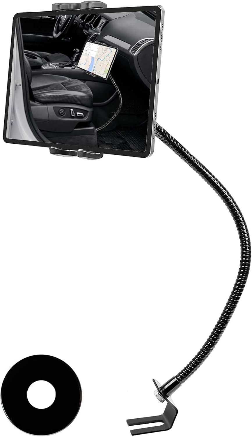 Car Truck Tablet Holder Gooseneck Arm Floor Mount 19.7" for iPad & Samsung Black