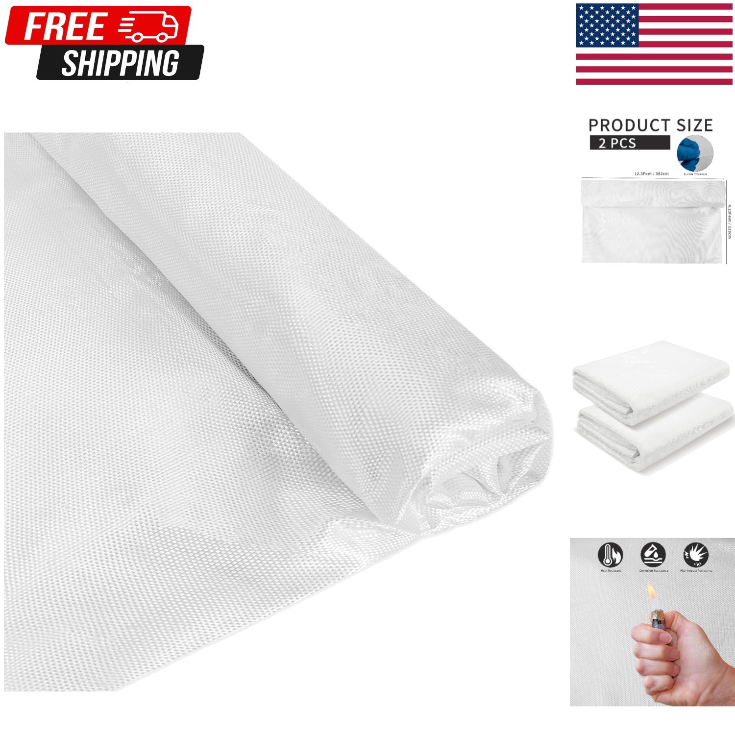 2 Pack 6 oz Fiberglass Cloth, 12 Feet x 50 Inches Woven E-Glass Plain Weave Fabr