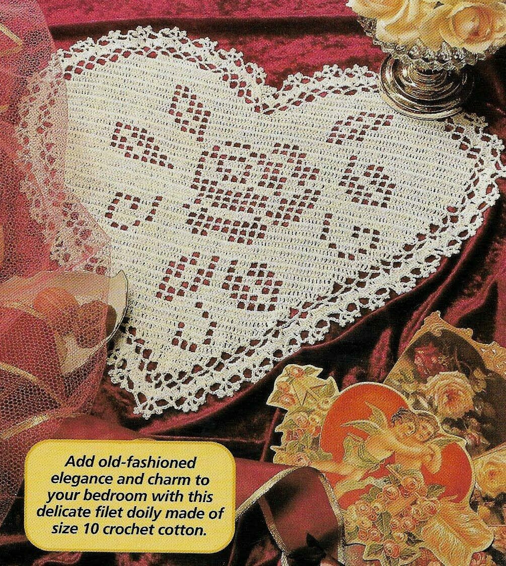 HEART FILET DOILY HOME DECOR DIGEST SIZE CROCHET PATTERN INSTRUCTIONS