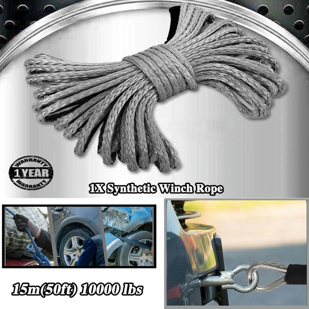 Universal 1/4 Inch x 50 Feet Synthetic Winch Rope Average 10000 Lbs for SUV ATV