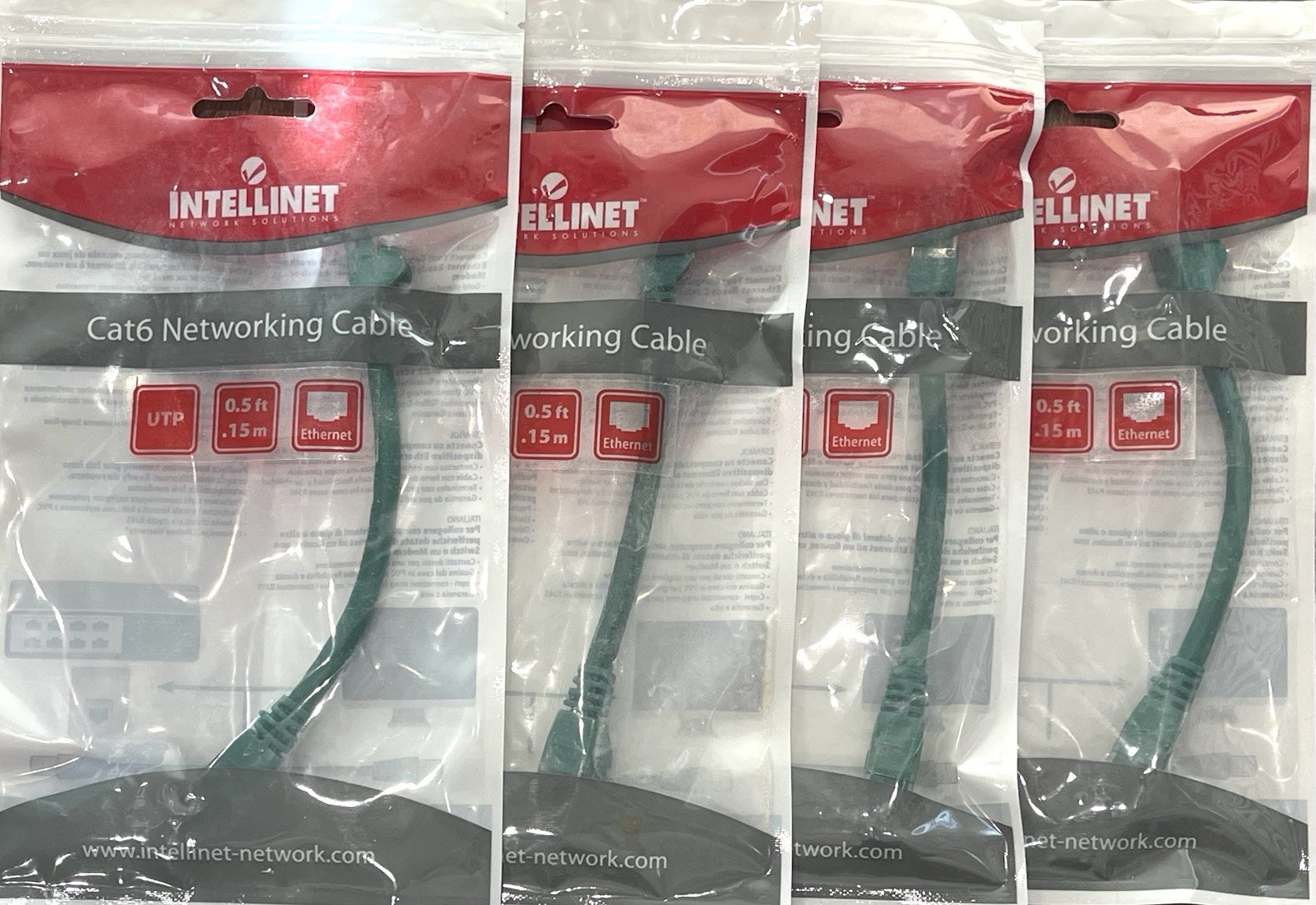 Lot of 4 Intellinet Cat6 0.5ft UTP Networking Cable Green Molded