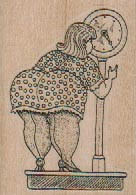 Large Lady On Scale 1 1/2 x 2" Mounted Rubber Stamp, People Stamp, Lady Stamp