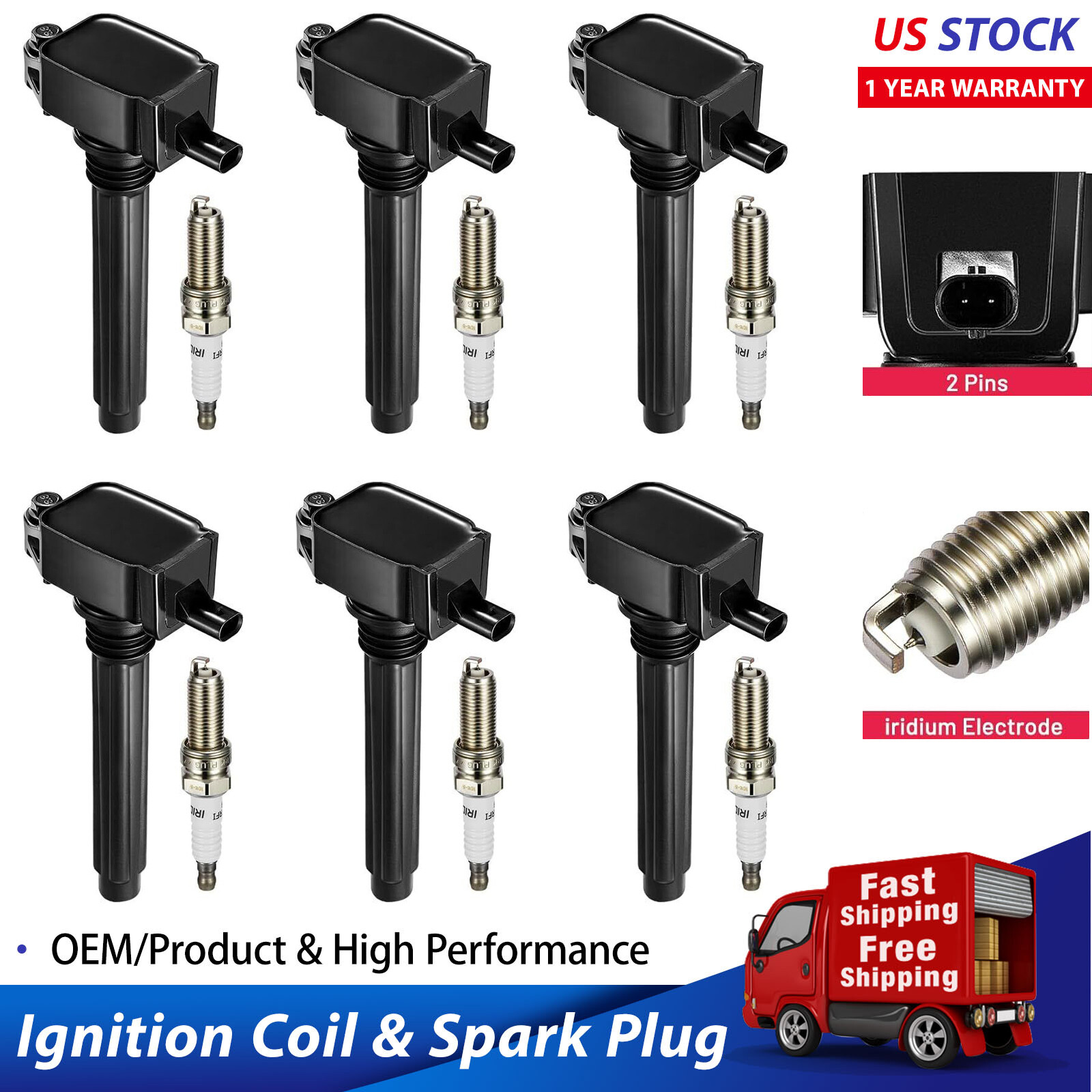 6PCS Ignition Coils and 6PCS Spark Plugs for Chrysler Jeep Dodge Ram 3.6L UF648