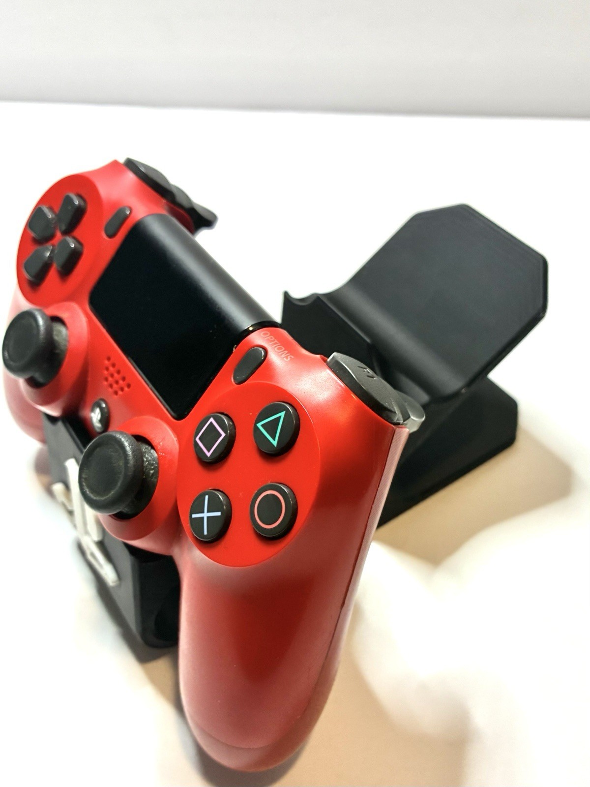 PS4 Dual Controller Stand Holder Black 3D Printed Display w/ White Logo