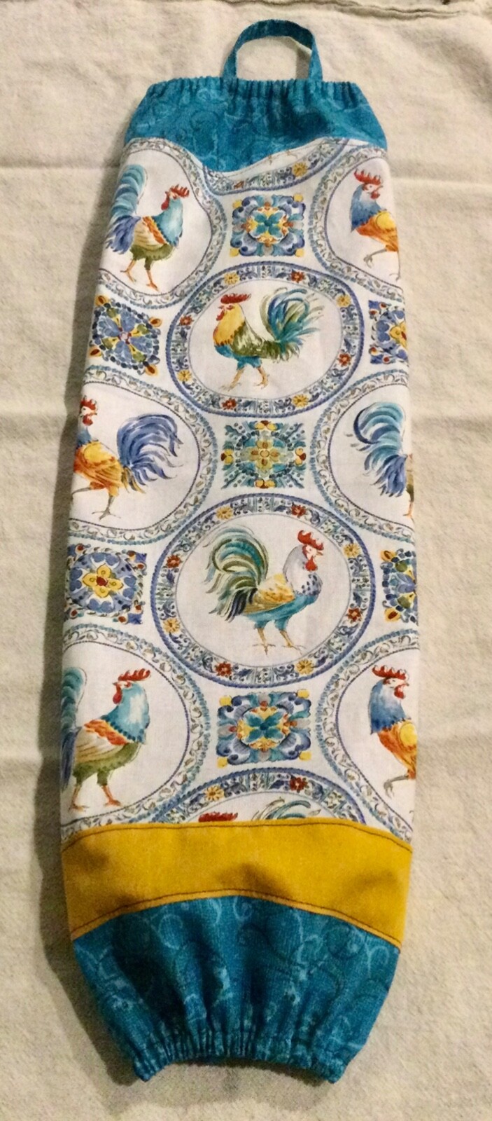 Hand/Homemade XL Grocery Bag Holder—Roosters (#A) FREE SHIPPING