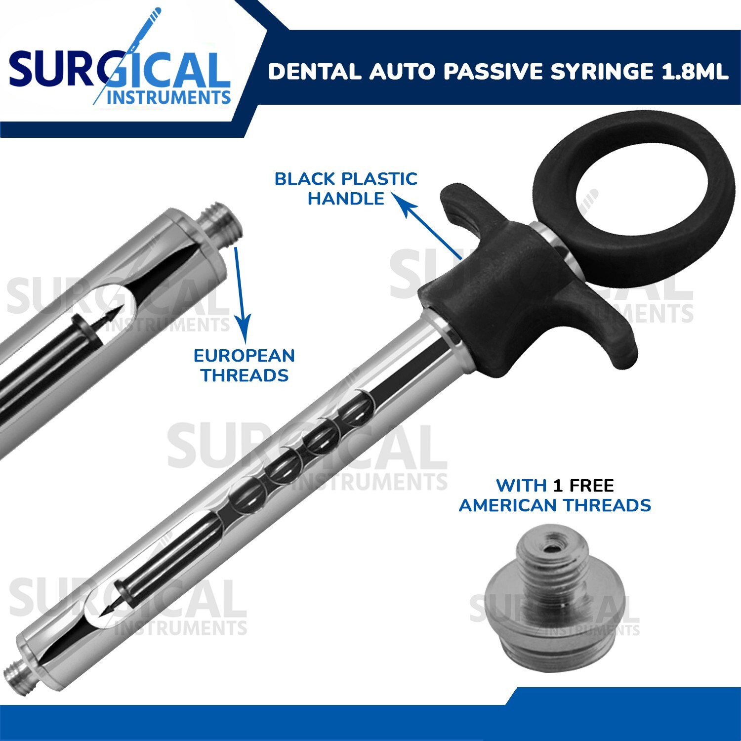 Dental Anesthetic Syringes 1.8ml Cartridge Auto Passive Black German Grade
