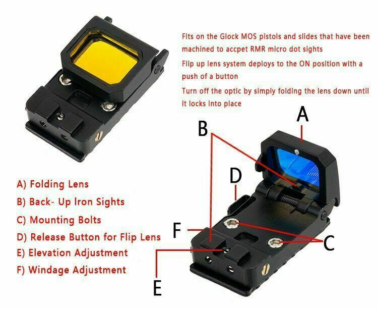 Tactical Mini Folding Flip Up Red Dot Reflex Sight RMR Scope Mount Holographic