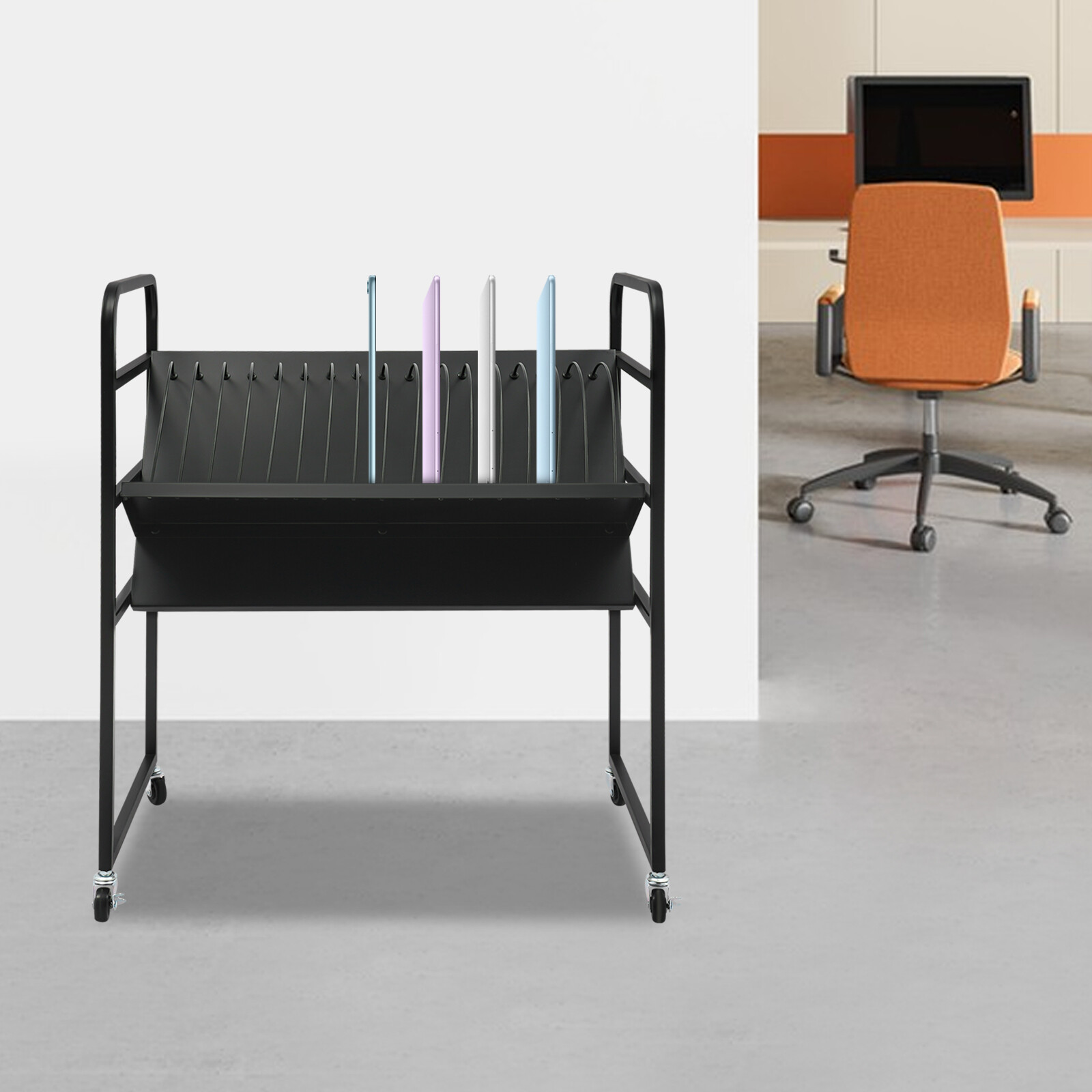 16-Position Laptop and Tablet Open Charging Station, Mobile Storage Cart, Tablet