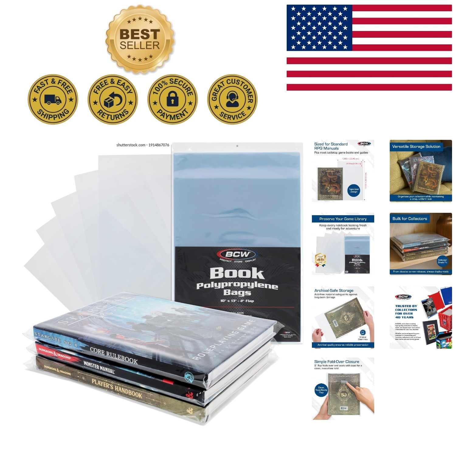 Crystal Clear 100 Pack Book Protector Bags 10"x13" for Gaming and Collecting