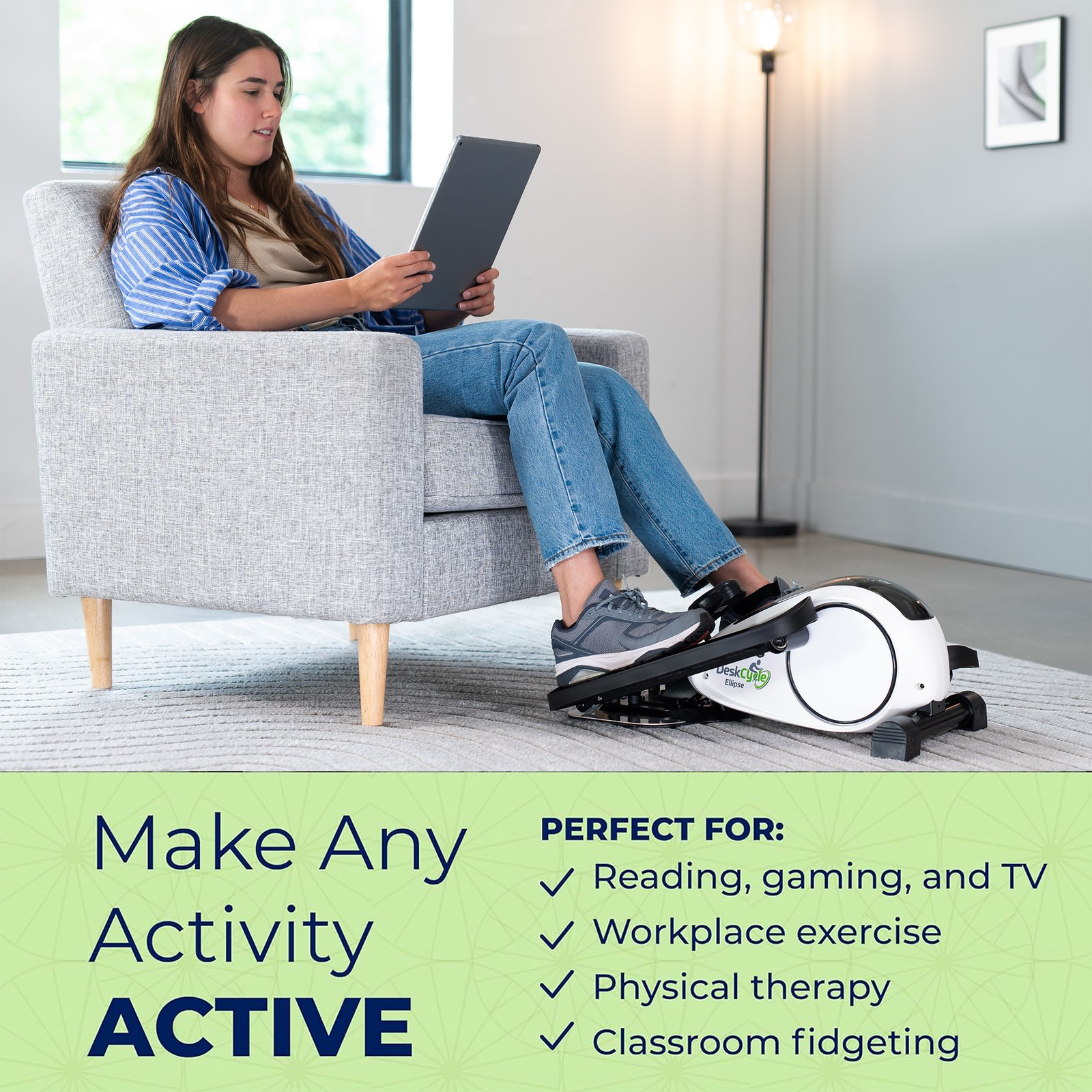 DeskCycle White Ellipse Leg Exerciser - Under Desk Elliptical Machine