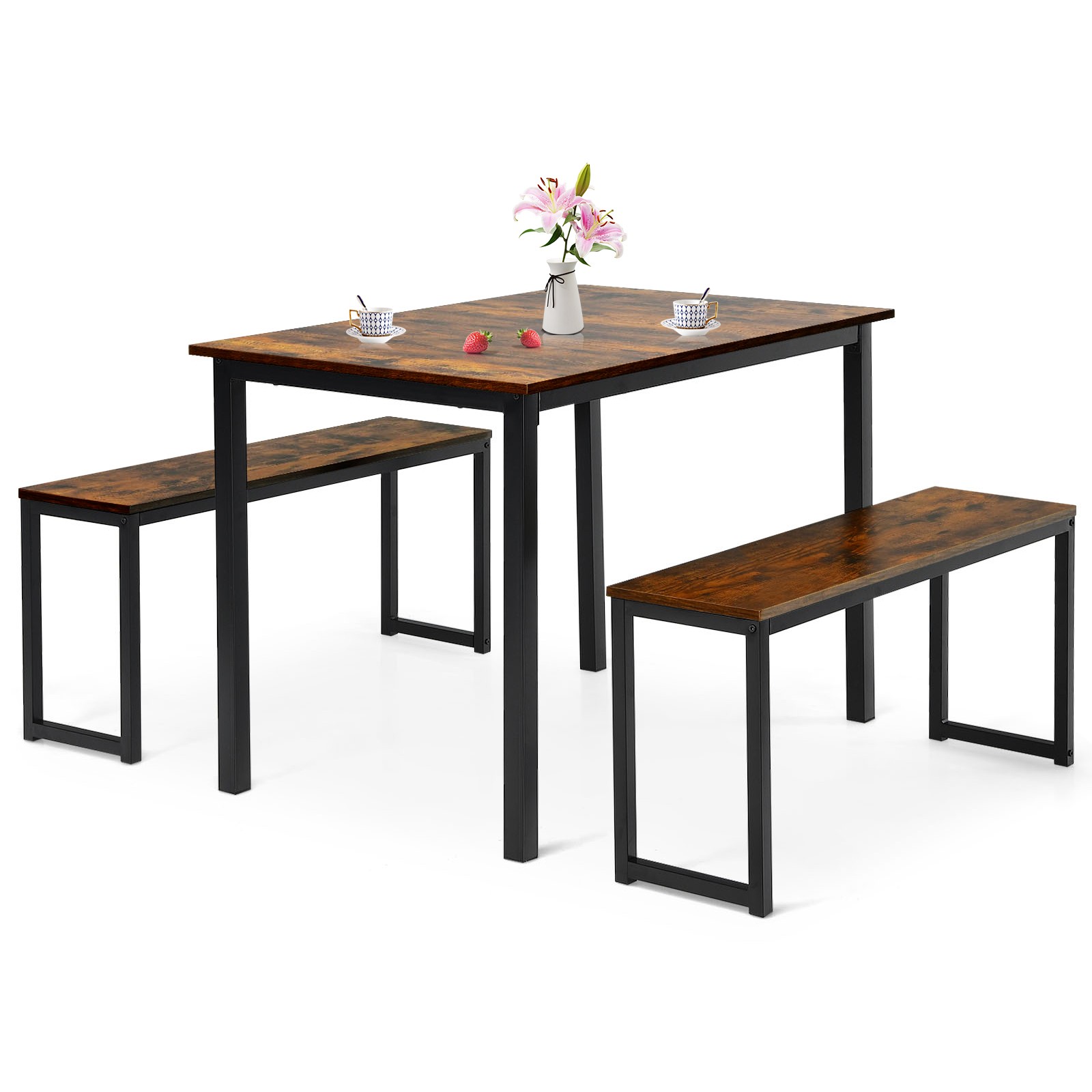 Topbuy 3pcs Dining Table Set for 4 Modern Industrial Counter Height Kitchen