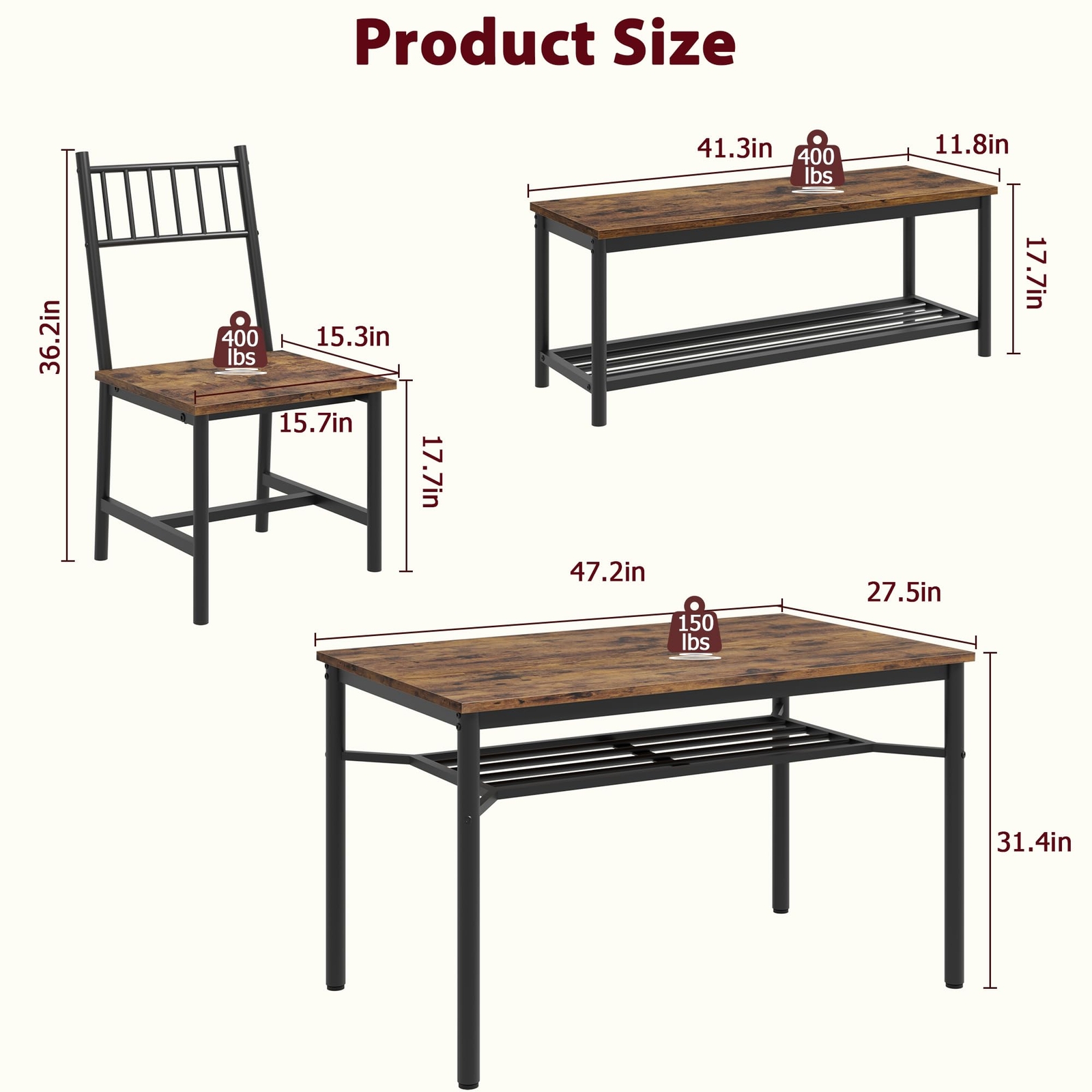 Dining Table Set with Bench and Chairs Rectangular Kitchen Table Set Modern Home