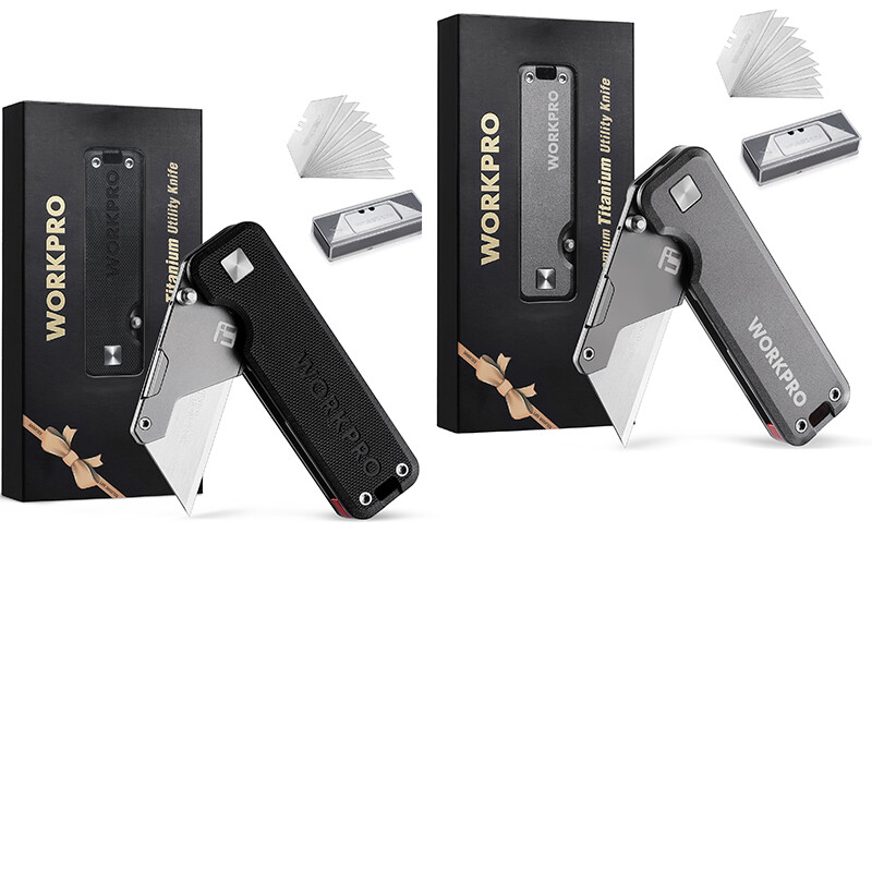 WORKPRO Premium Titanium Utility Knife, CNC Unibody w/10 Extra Blades Black/Gray