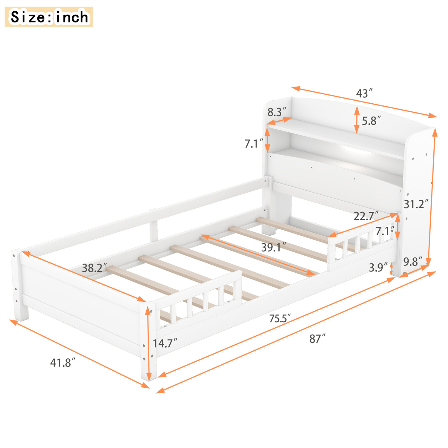 Twin/Full Size Bed Frame Wood Platform Bed w/ Storage Headboard White/Gray