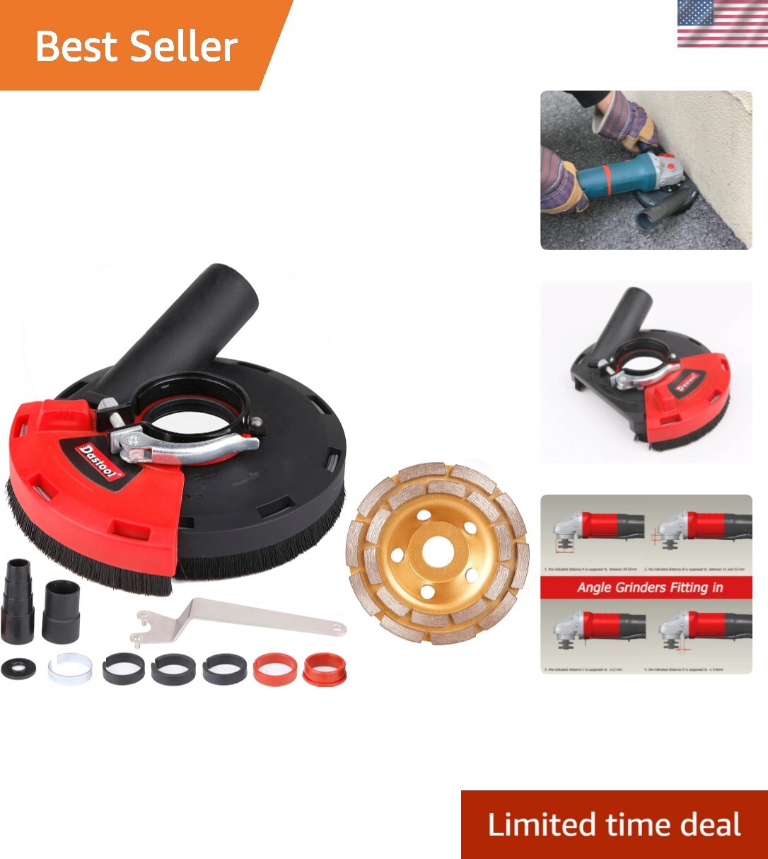 5" Angle Grinder Dust Extraction Cover with Vacuum Adapter - Dastool DT1701-125D