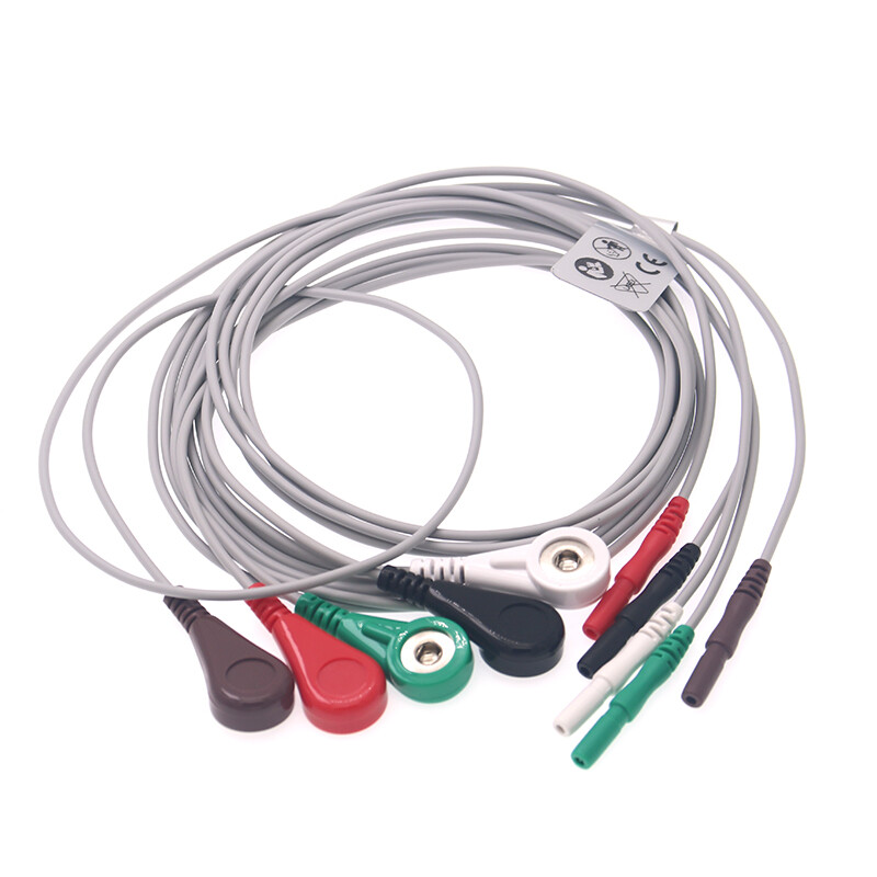 5-leads EEG/EMG/ECG/EKG din1.5 holter cable, Leadwire of Electrode Snap,90cm