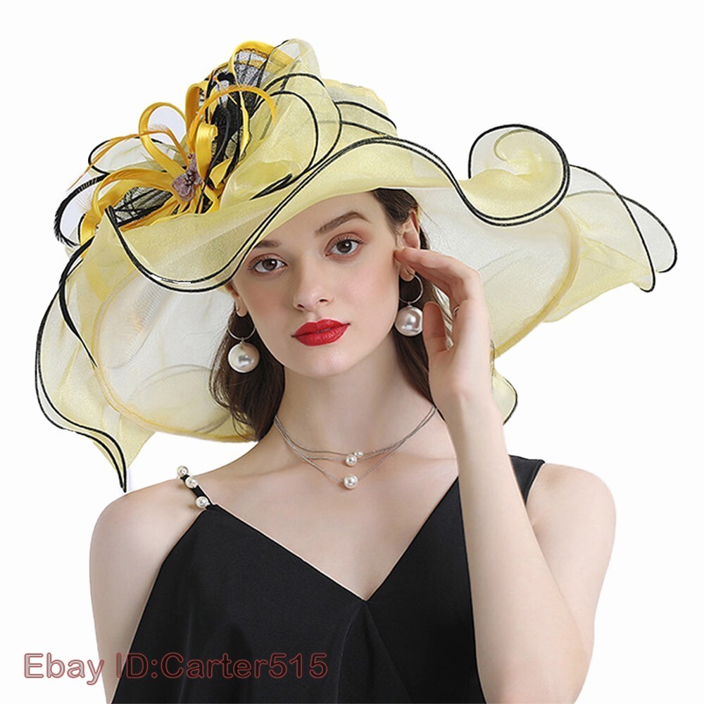 Yellow Derby Hat Cocktail Tea Party Church Fedoras Bridal Wedding Dress Sun Hats