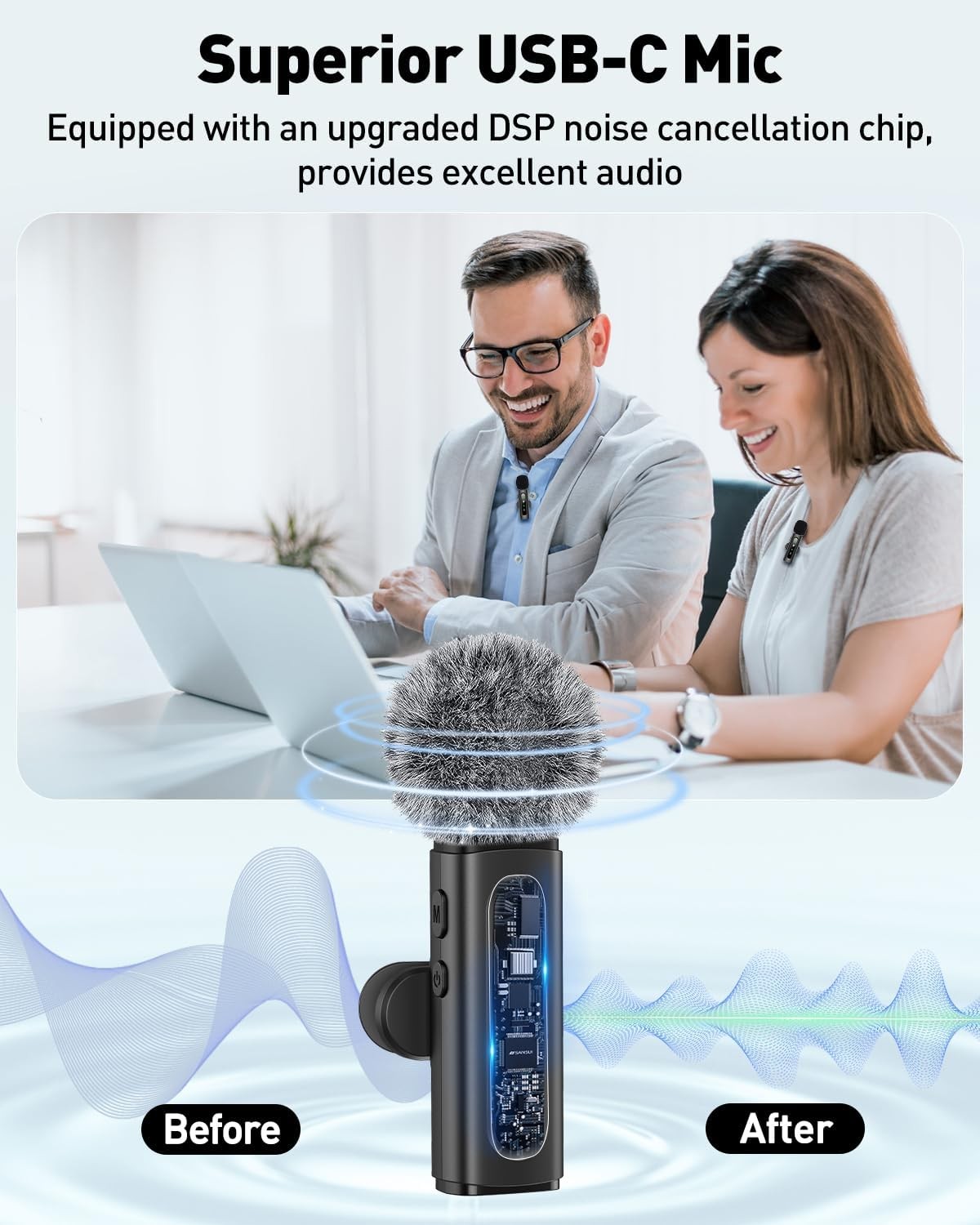 USB C Lavalier Microphone Wireless Mini Mic for Type-C Android Phone/Tablet/PC V