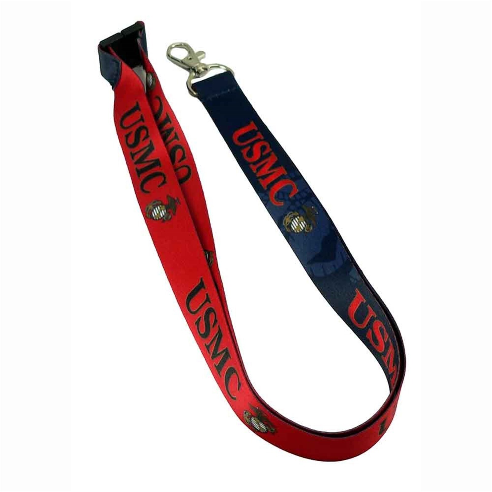 USMC Marine Corps Reversible Neck Lanyard Military ID Holder Key Ring Blue Red