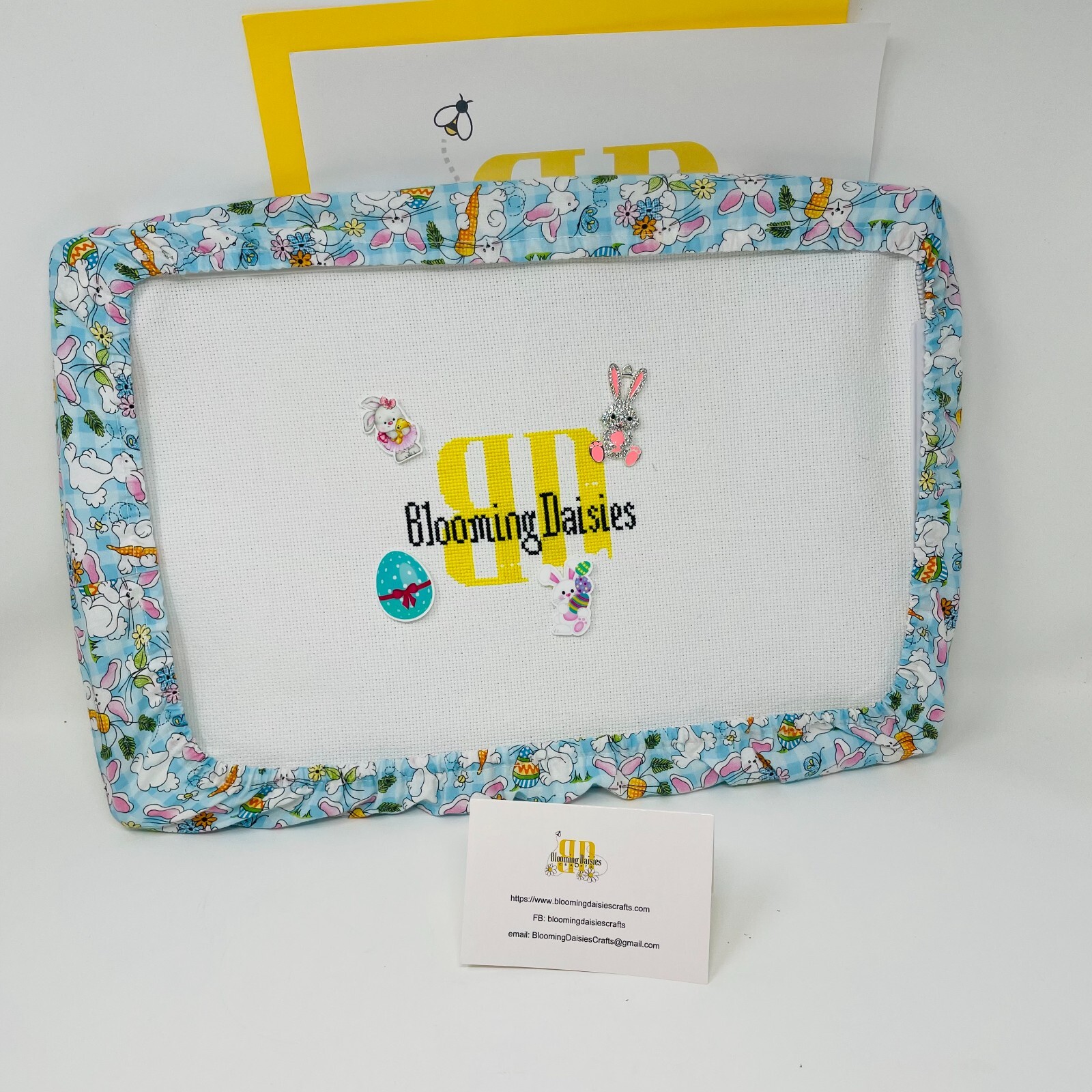Blue Gingham w/Easter Bunny Grime Guards - Q-Snap Frame-Cross Stitch