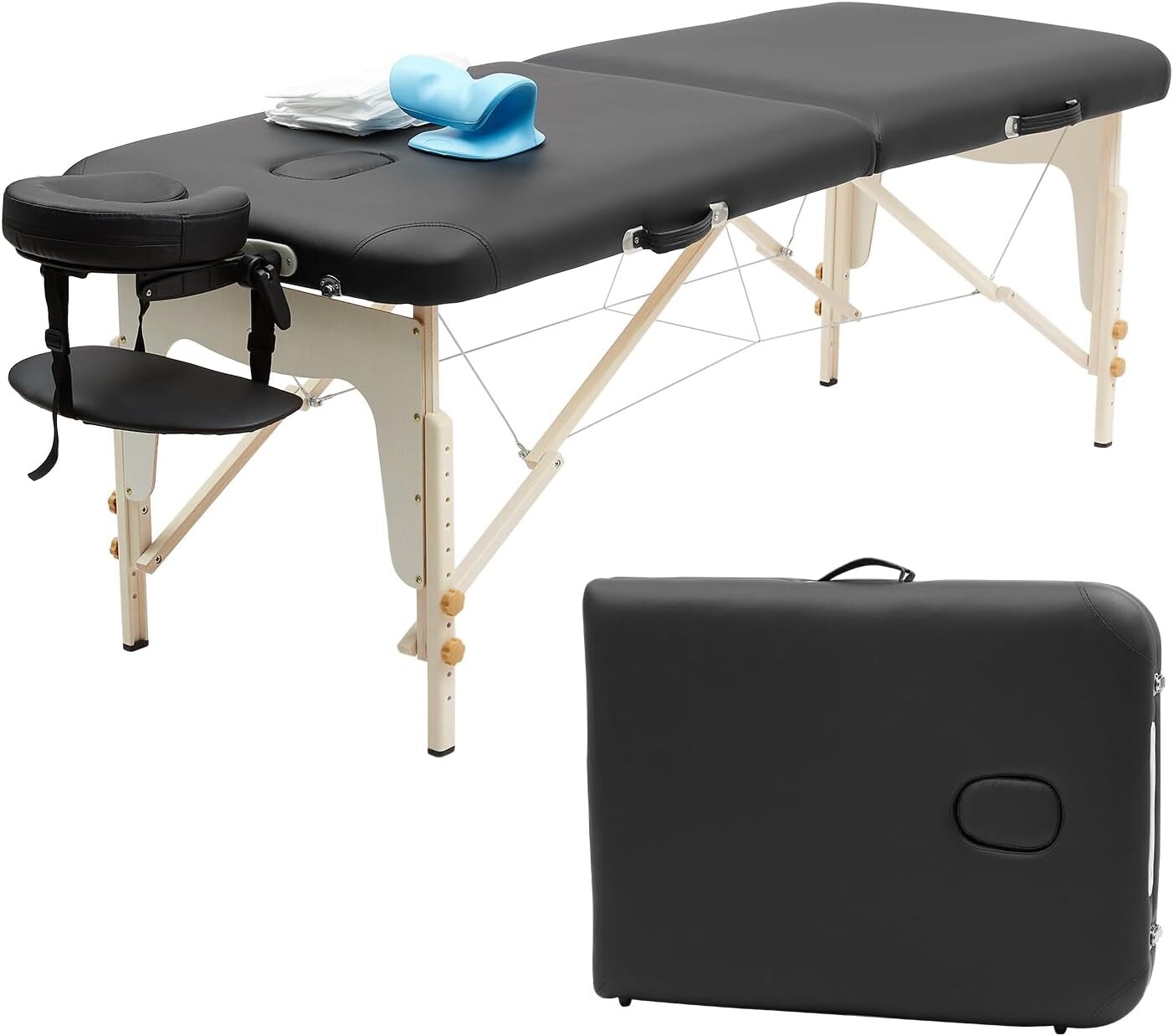 Massage Table 84" Adjustable Facial Spa Salon Bed Tattoo Table w/Neck Stretcher
