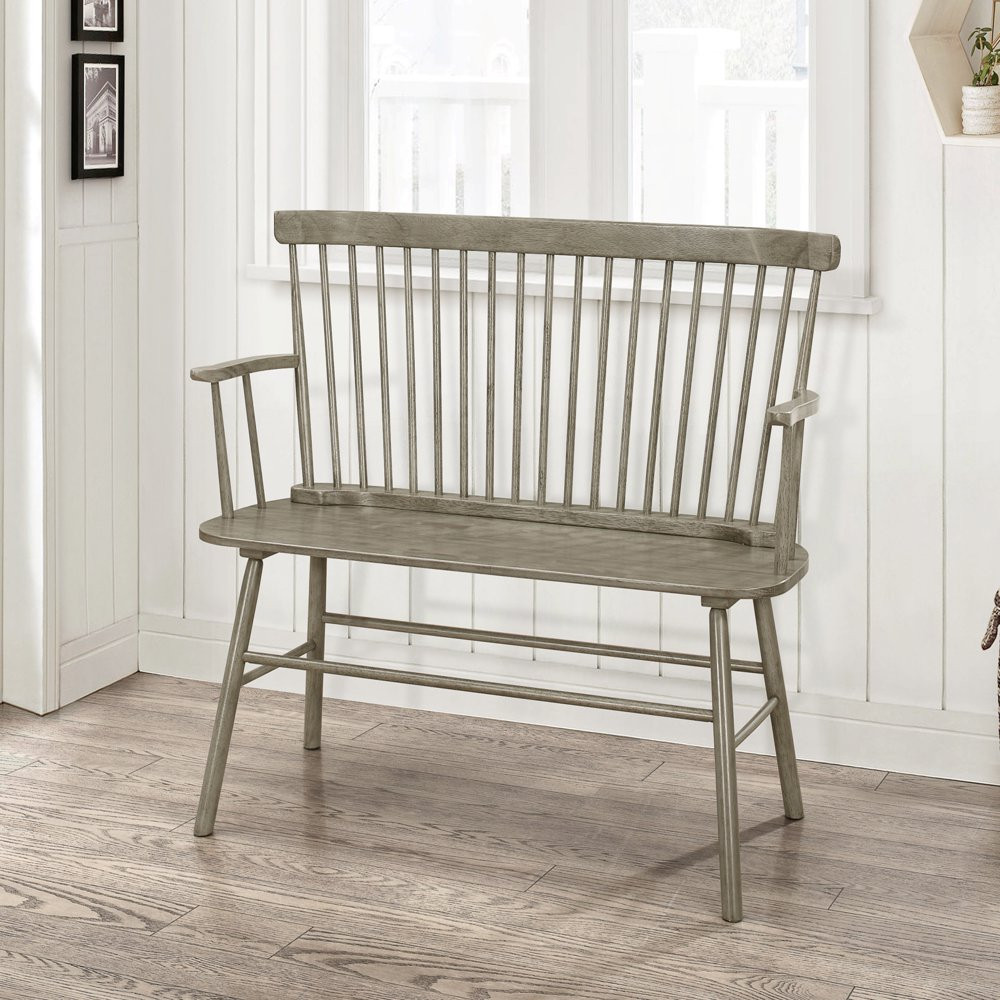 Entryway Bench Solid Wood Gray Tapered Legs Indoor Outdoor Modern Seating Home
