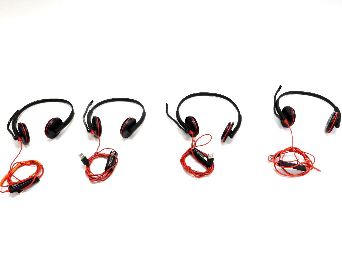Lot of 4 Plantronics Blackwire C3220 Wired Dual-Ear Headset Boom Mic "No Ear Pad