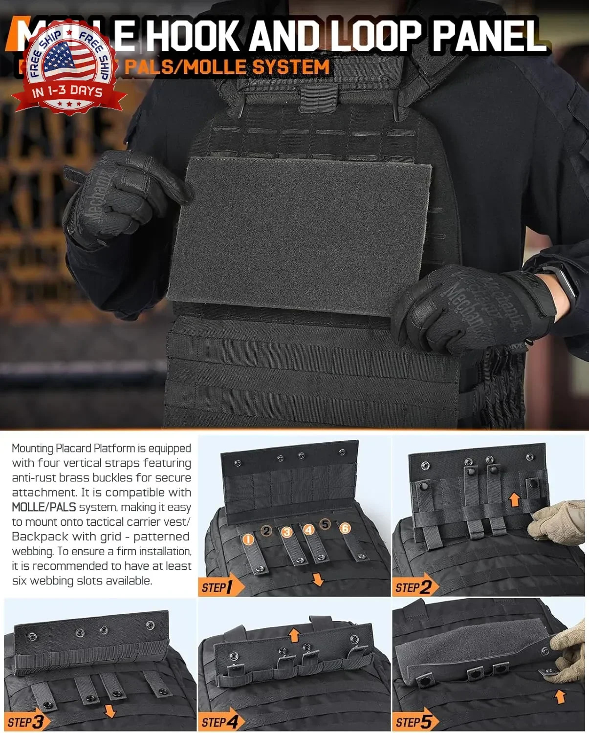 Molle Loop Panel for Tactical Backpack Plate Carrier 1Pcs, Large | 10,2x5,9" Mil