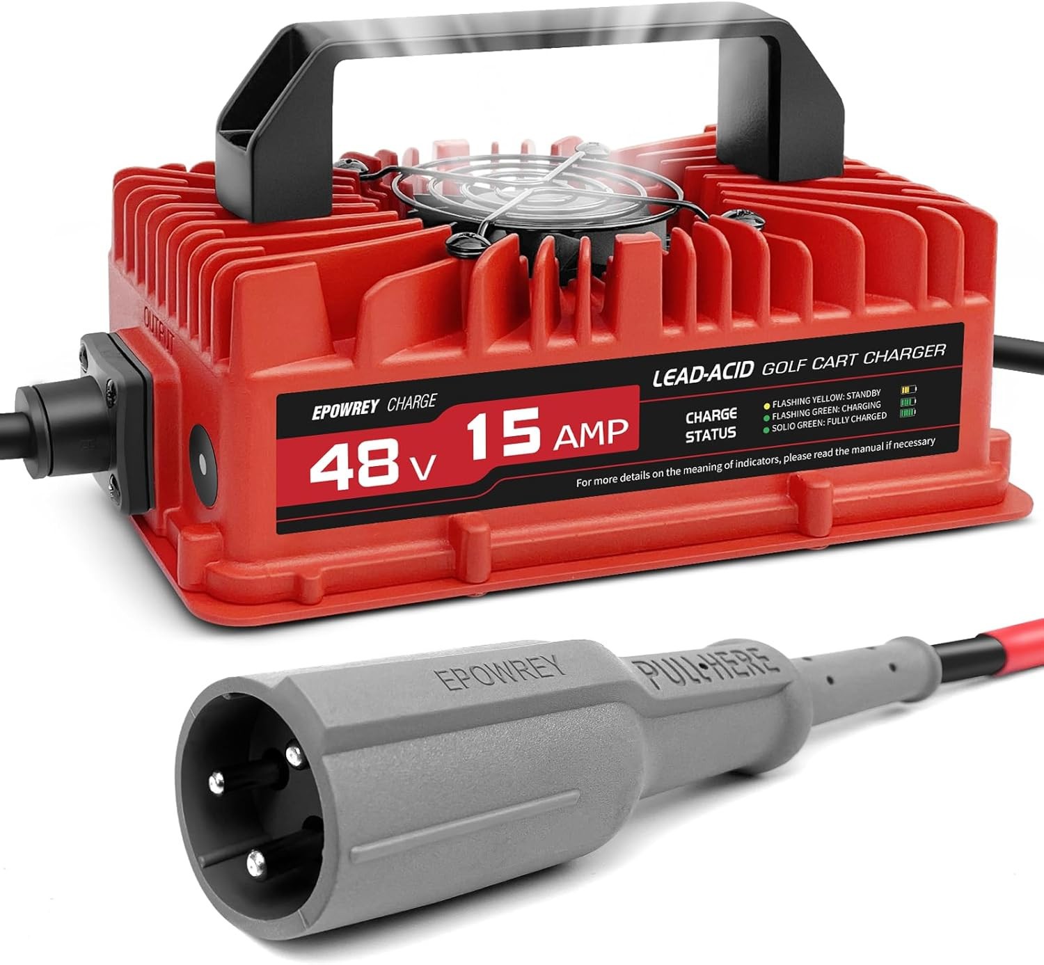 EPOWREY 48 Volt  15 Amp Golf Cart Battery Charger w/3-Pin Round Plug NewOpenBox