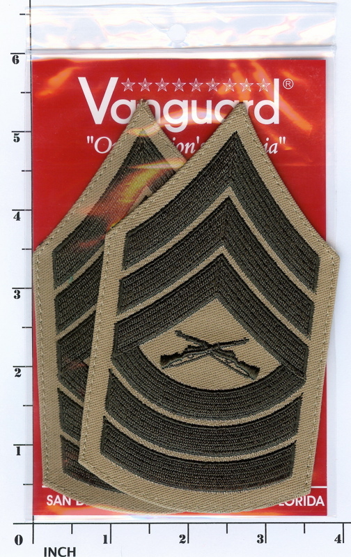 USMC Marines FEMALE Master Sergeant Chevrons MSgt E8 grn/tan PATCH set for Khaki